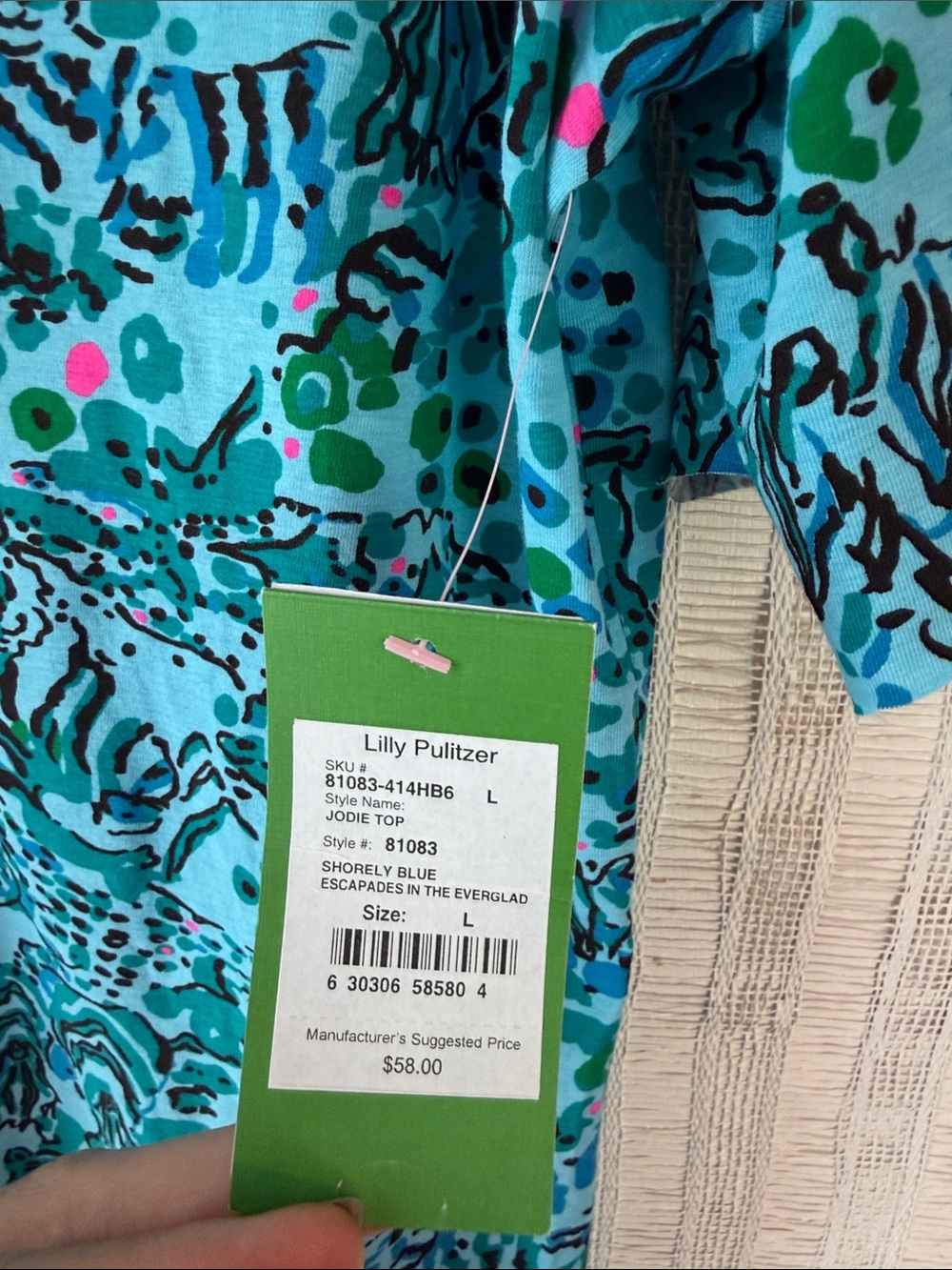Lilly Pulitzer Jodie top in shorely blue Everglades size large NWT - Picture 2 of 5
